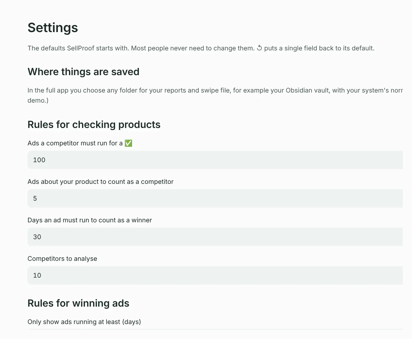 Settings: where things are saved and the rules for checking products